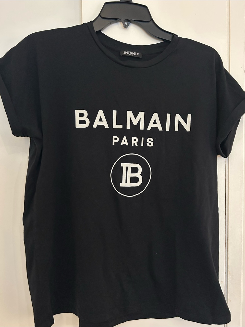 Balmain Black T-Shirt with White Logo Graphic